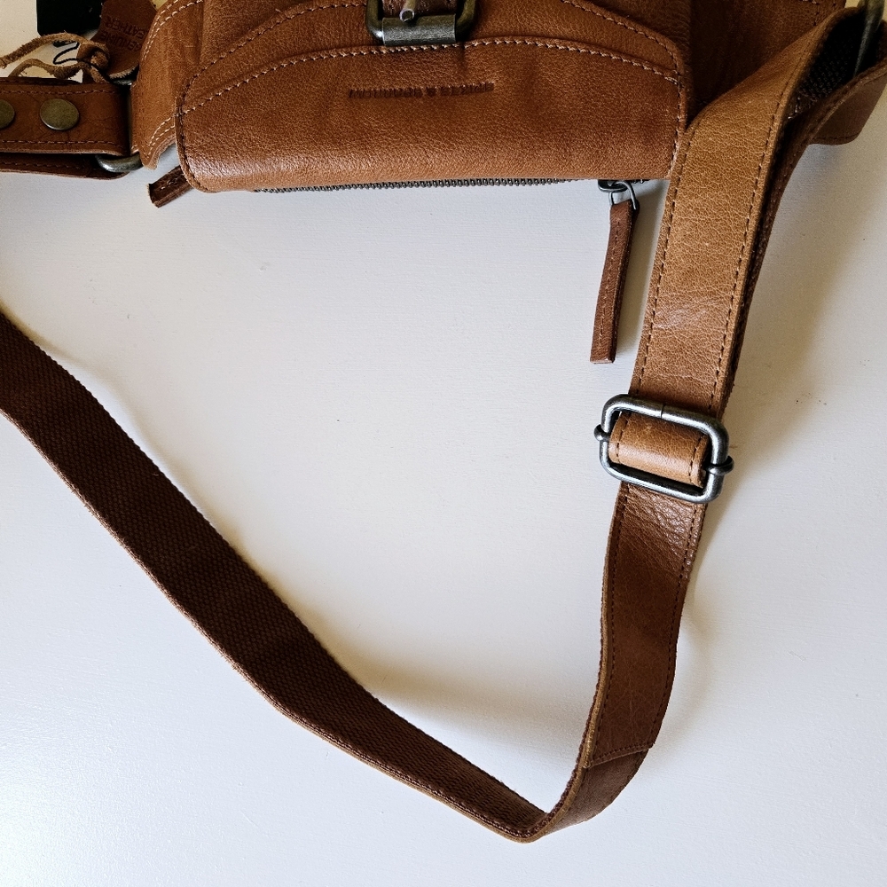SPIKES & SPARROW Genuine Leather Front Pocket Big Waist Belt Bag Fanny Pack Tan - Picture 11 of 16